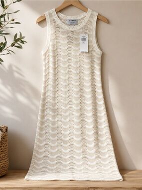 NWT Old Navy Pointelle Sweater Midi Dress | Ivory | Petite Small | Cotton Knit